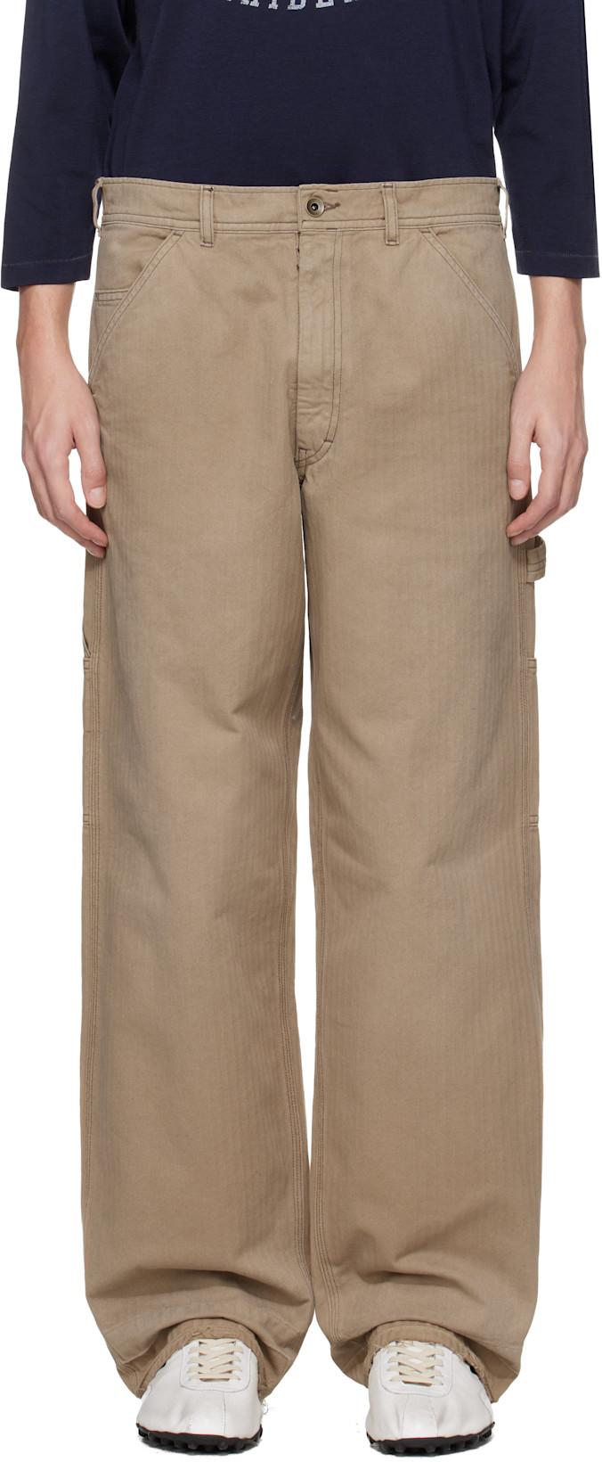 Beige Herringbone Trousers by MAISON MARGIELA