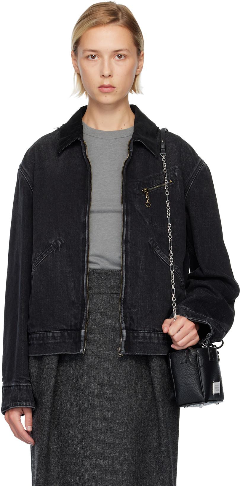 Black Corduroy Collar Denim Jacket by MAISON MARGIELA