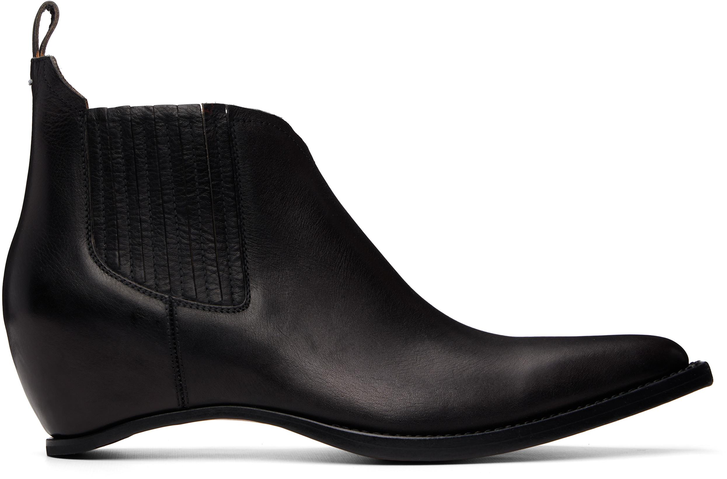 Black Heel-less Western Chelsea Boots by MAISON MARGIELA