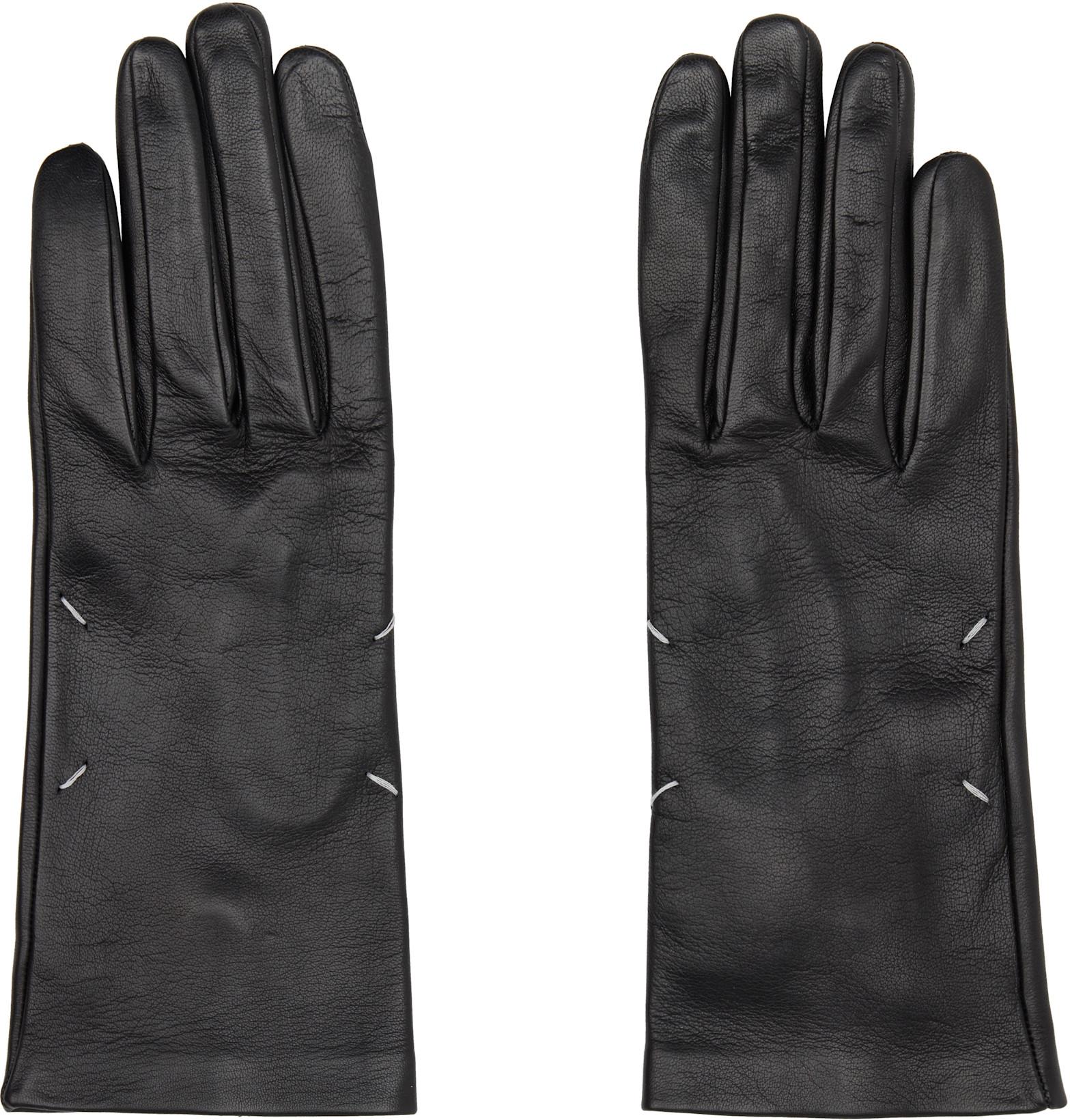 Black Leather Gloves by MAISON MARGIELA