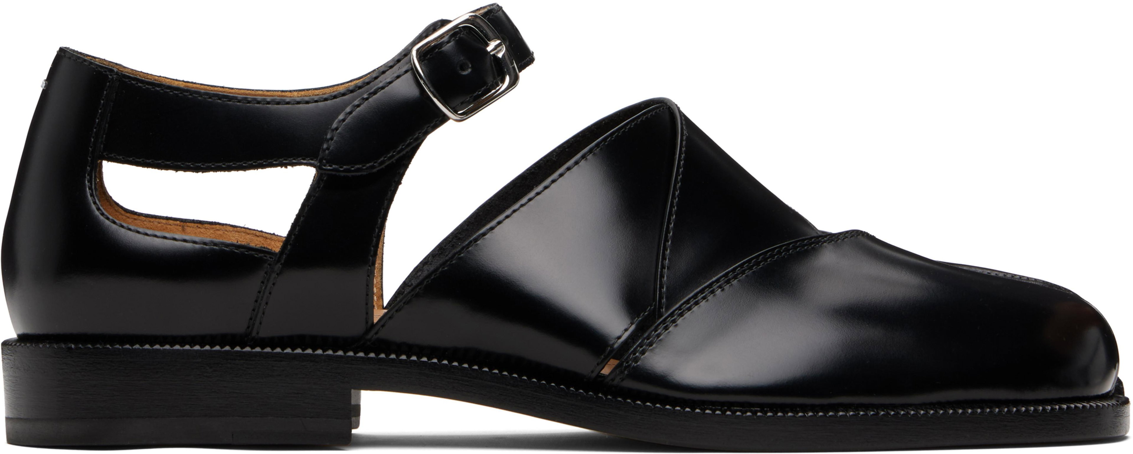 Black Tabi Leather Sandals by MAISON MARGIELA