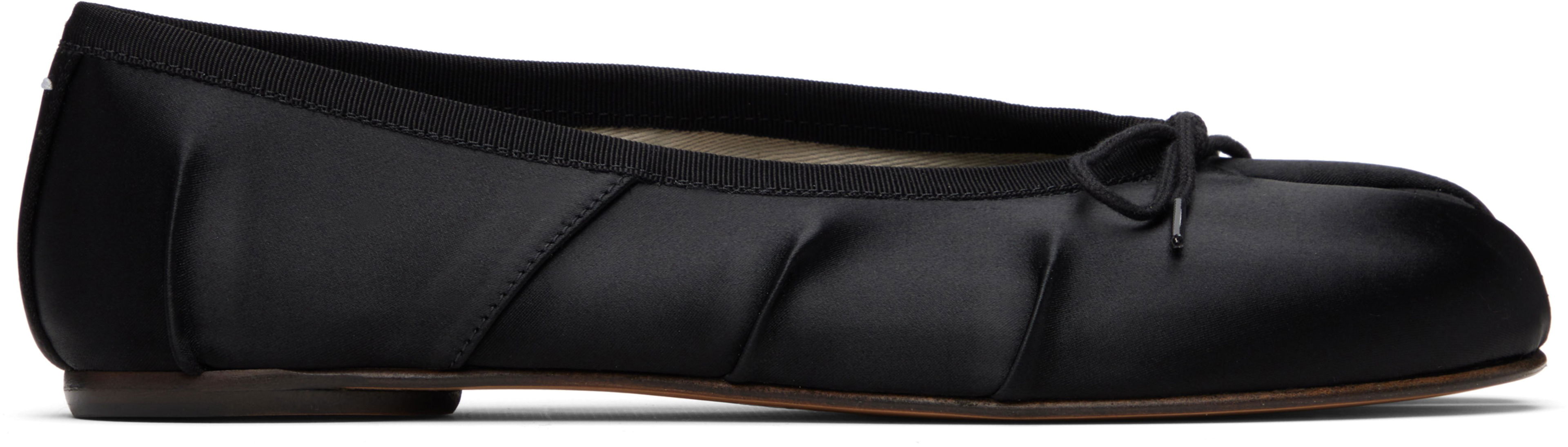 Black Tabi Satin Ballerina Flats by MAISON MARGIELA