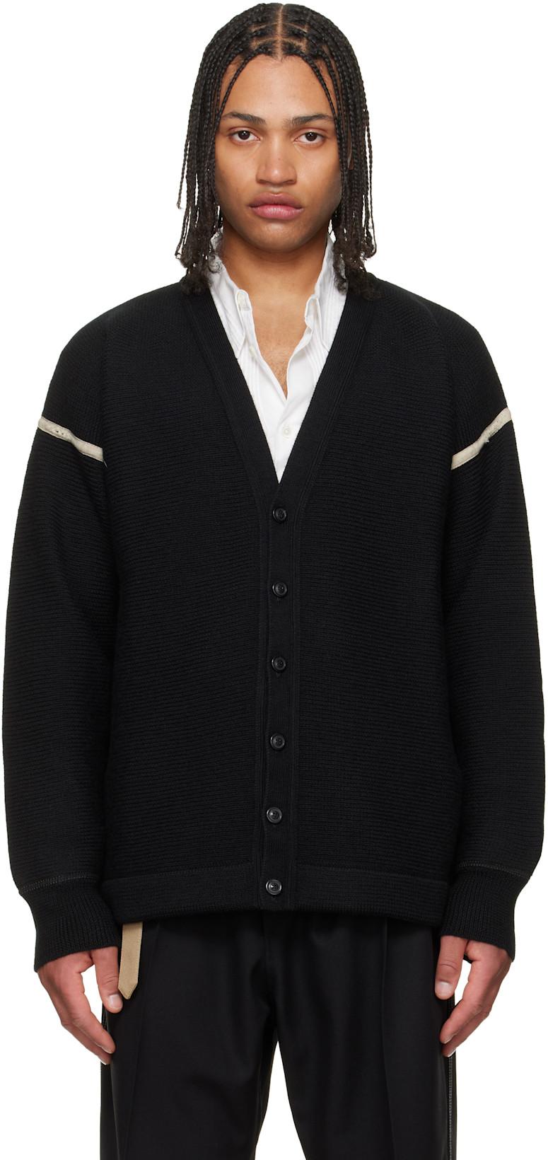 Black Virgin Wool Elbow Patch Cardigan by MAISON MARGIELA