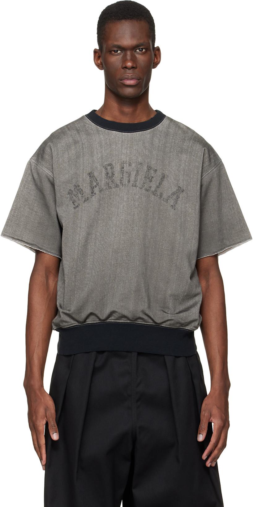 Black & Gray Cotton Varsity T-shirt by MAISON MARGIELA