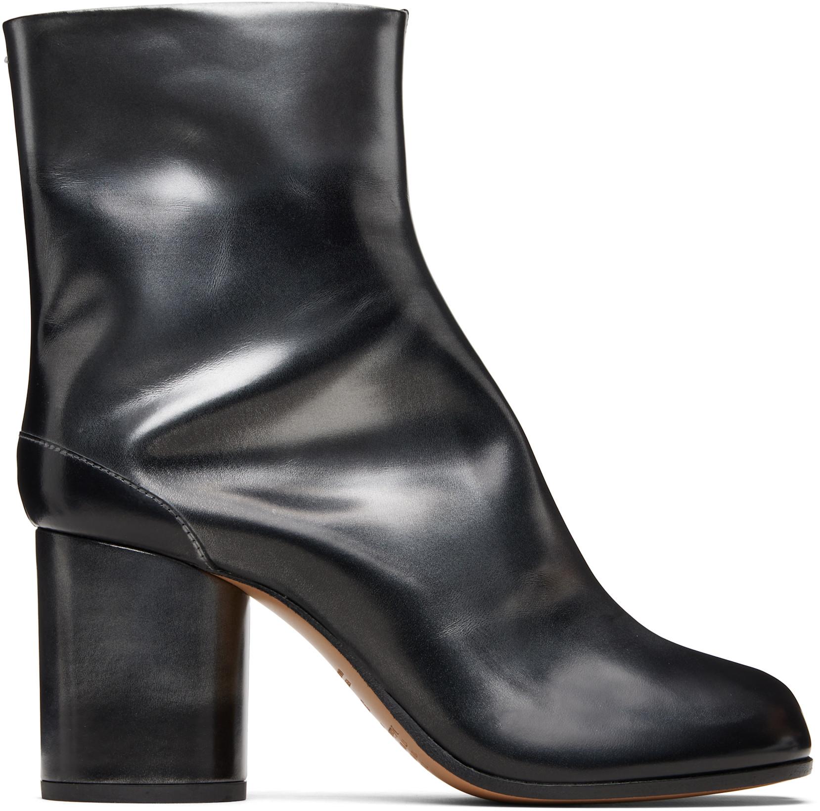 Black & Silver Tabi Ankle Boots by MAISON MARGIELA