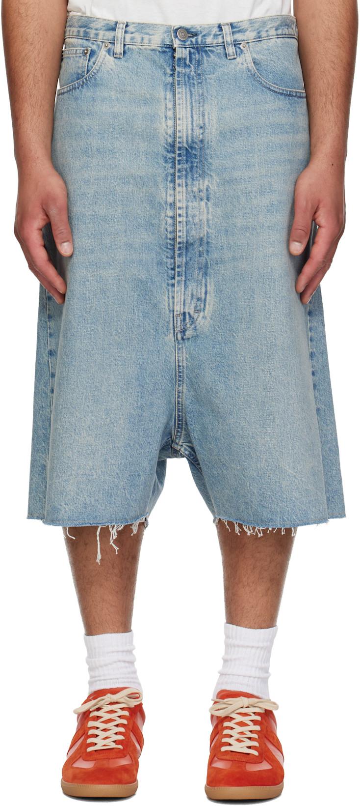 Blue Dropped-Rise Bermuda Denim Shorts by MAISON MARGIELA