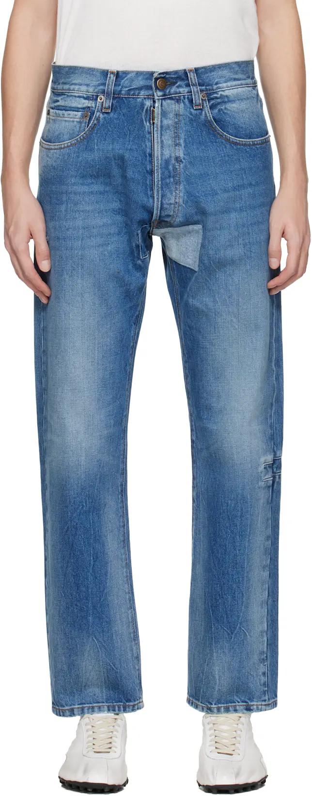 Blue Tapered Leg Jeans by MAISON MARGIELA