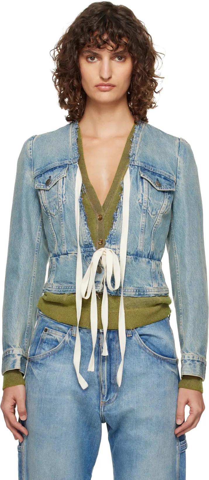 Blue V-Neck Denim Jacket by MAISON MARGIELA