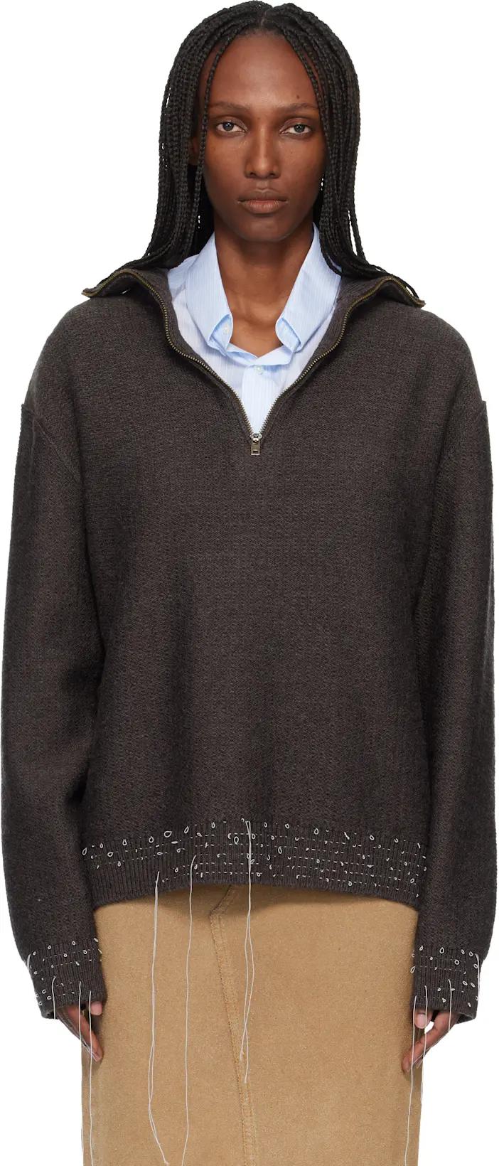 Brown Loose Thread Sweater by MAISON MARGIELA
