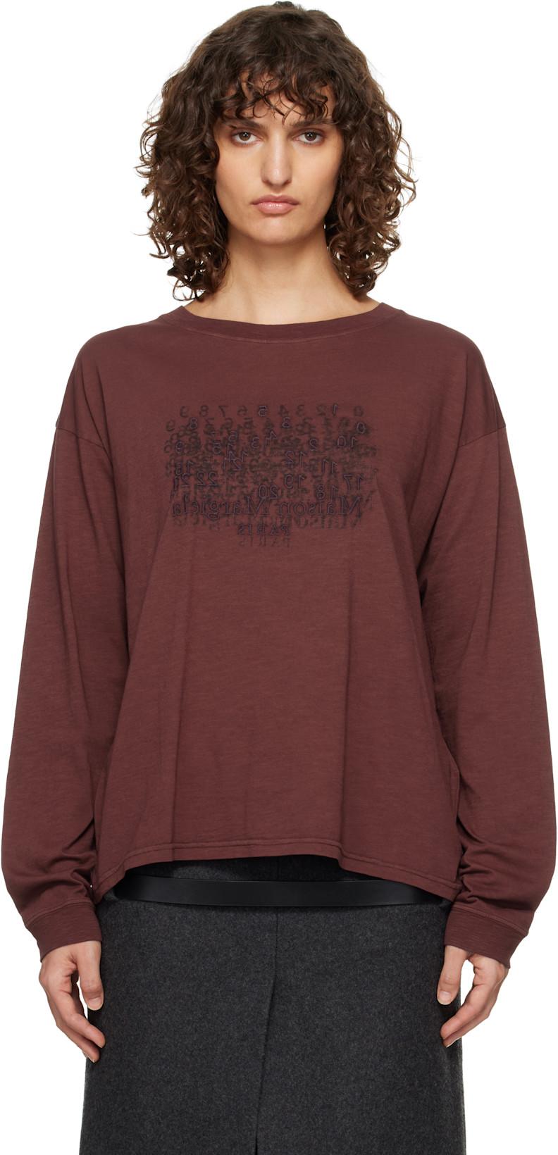 Burgundy Cotton Numerical T-shirt by MAISON MARGIELA