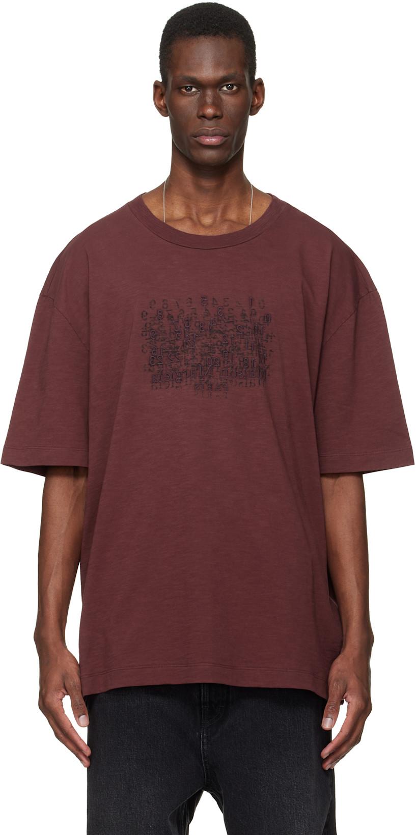 Burgundy Embroidered Logo T-shirt by MAISON MARGIELA
