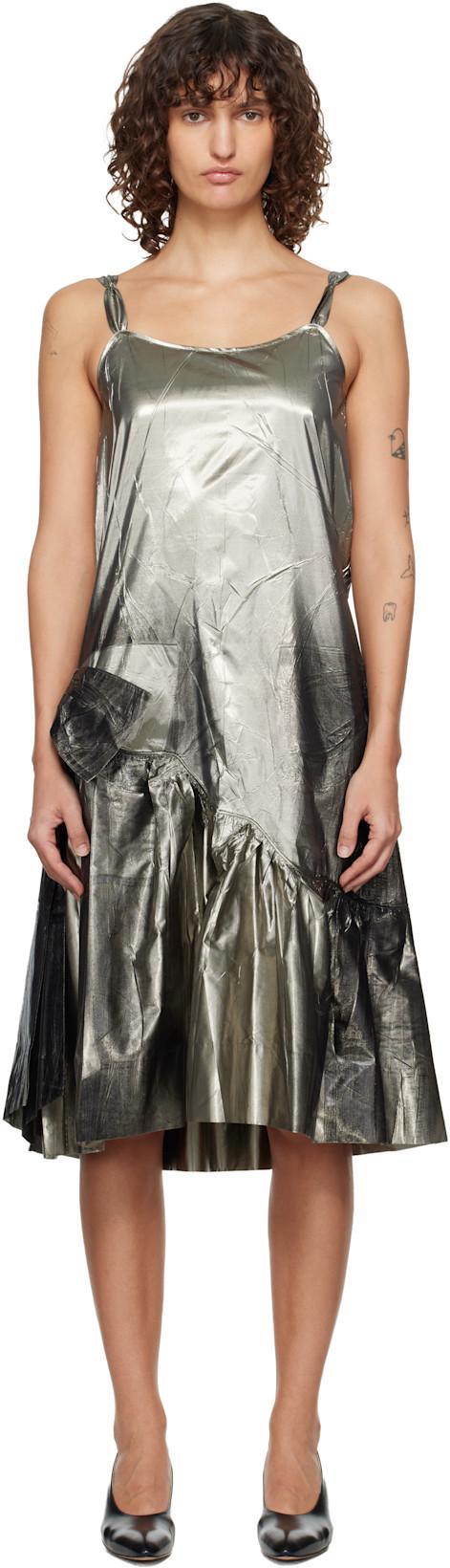 Gold & Black Crinkled Midi Dress by MAISON MARGIELA