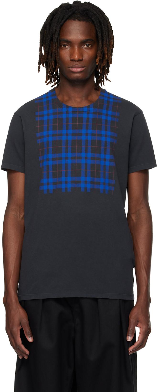 Gray Cotton Check Panel T-shirt by MAISON MARGIELA