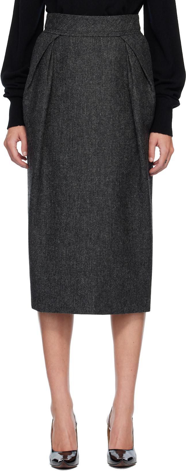 Gray Wool Midi Skirt by MAISON MARGIELA