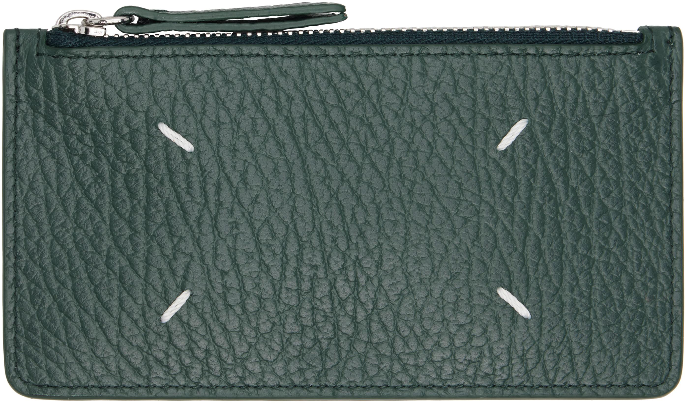 Green Four Stitches Card Holder by MAISON MARGIELA