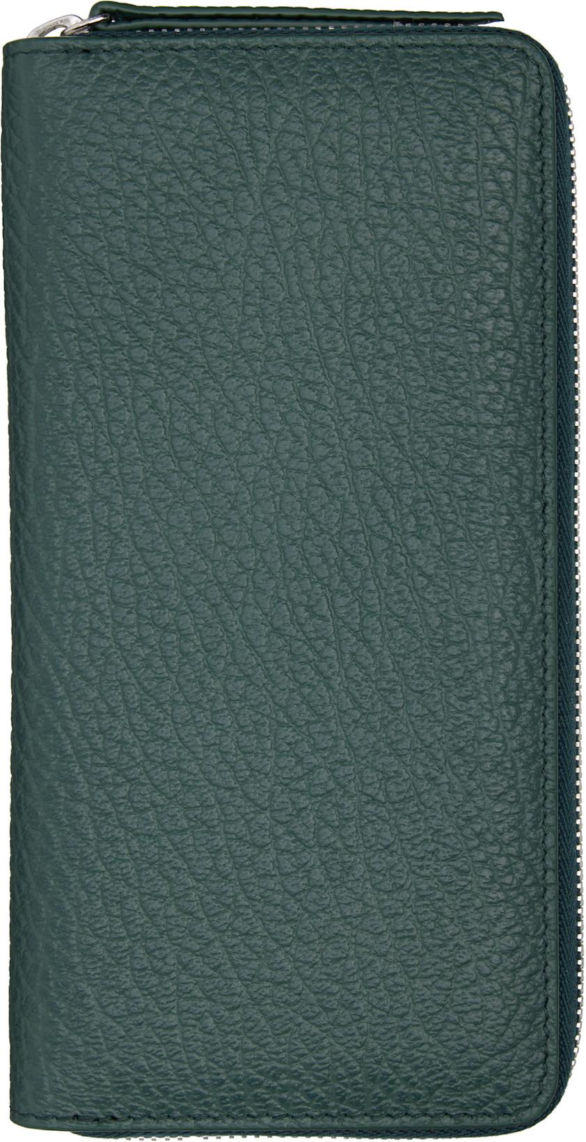Green Four Stitches Zip-Around Wallet by MAISON MARGIELA