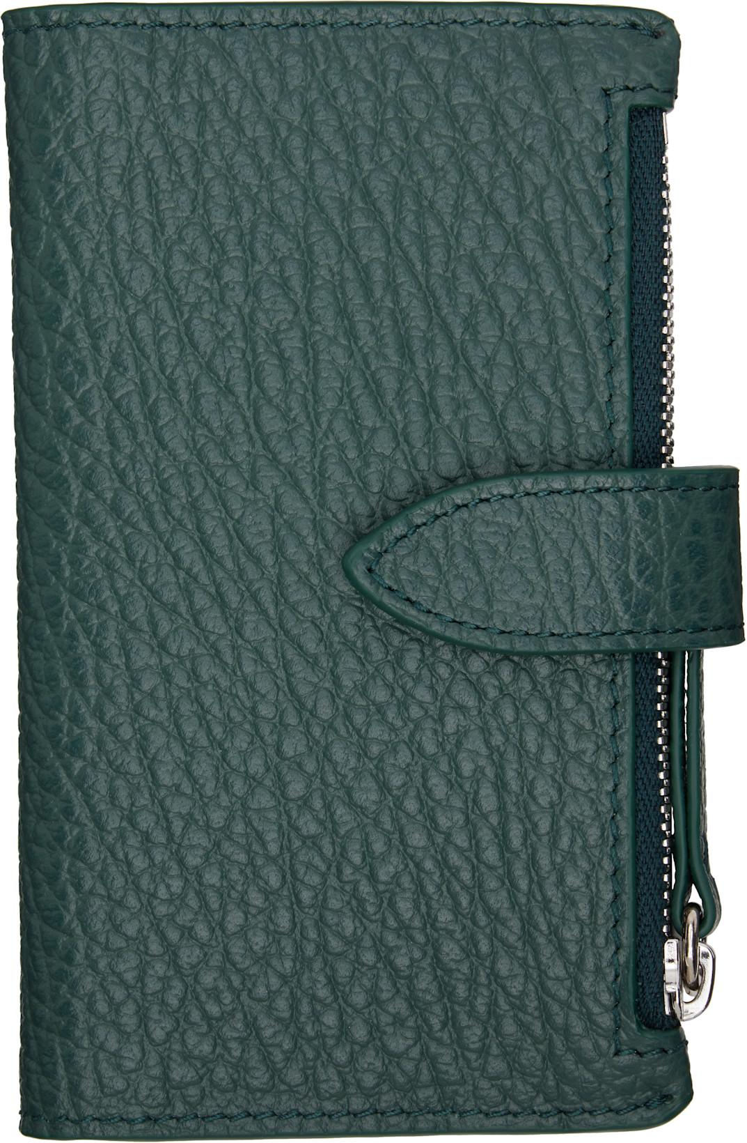 Green Four Stitches Zip Card Holder by MAISON MARGIELA