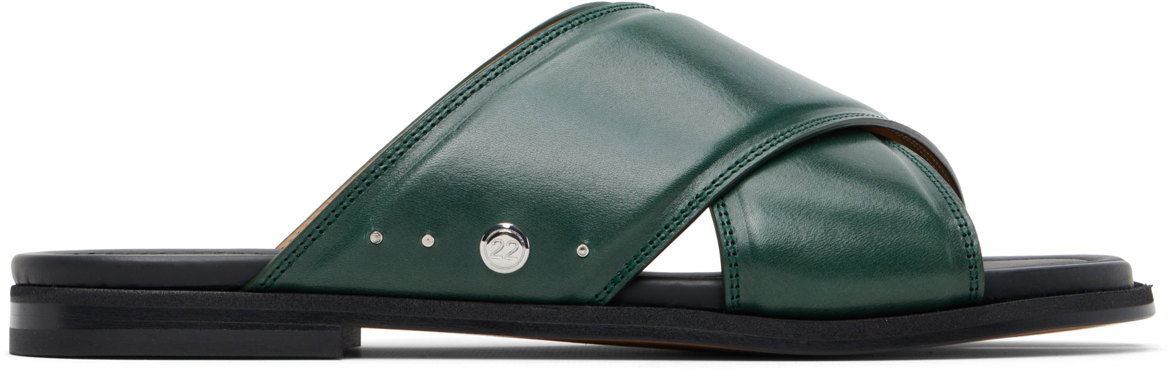 Green Tabi Numbers Crossed Sandals by MAISON MARGIELA