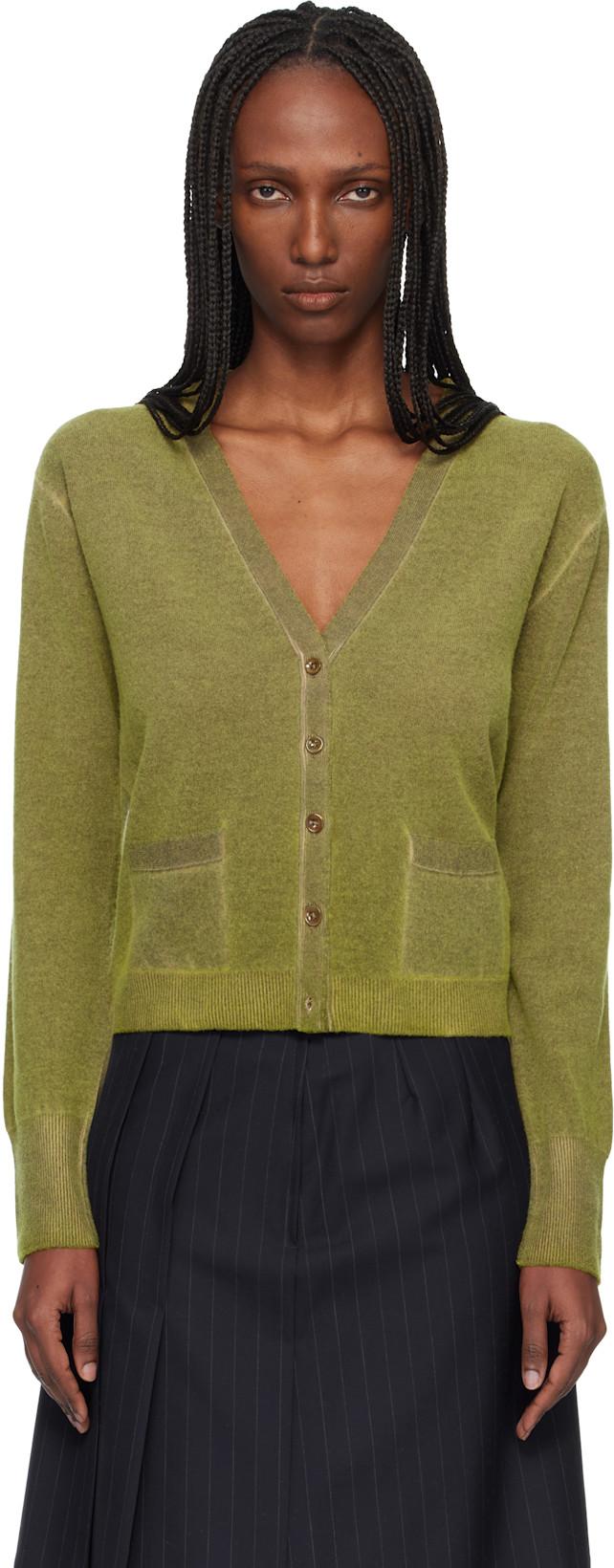 Green Virgin Wool V Neck Cardigan by MAISON MARGIELA