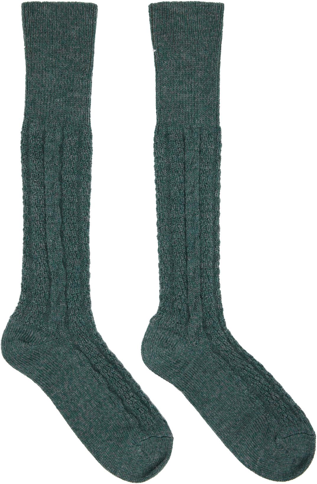Green & Gray Bootleg Socks by MAISON MARGIELA