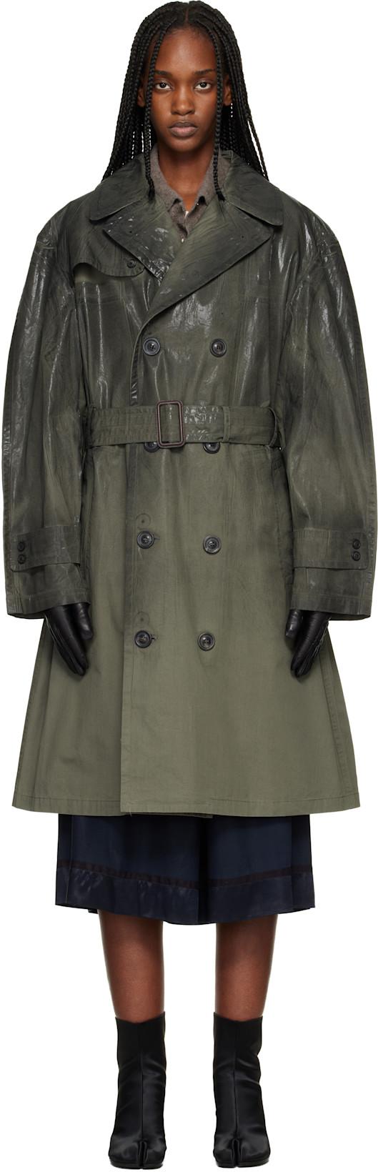 Khaki Double-Breasted Trench Coat by MAISON MARGIELA