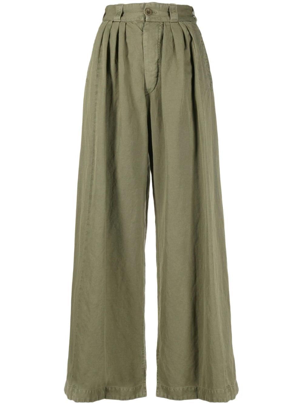 MAISON MARGIELA - Women's Cotton Linen Canvas Trousers - (Sage) by MAISON MARGIELA