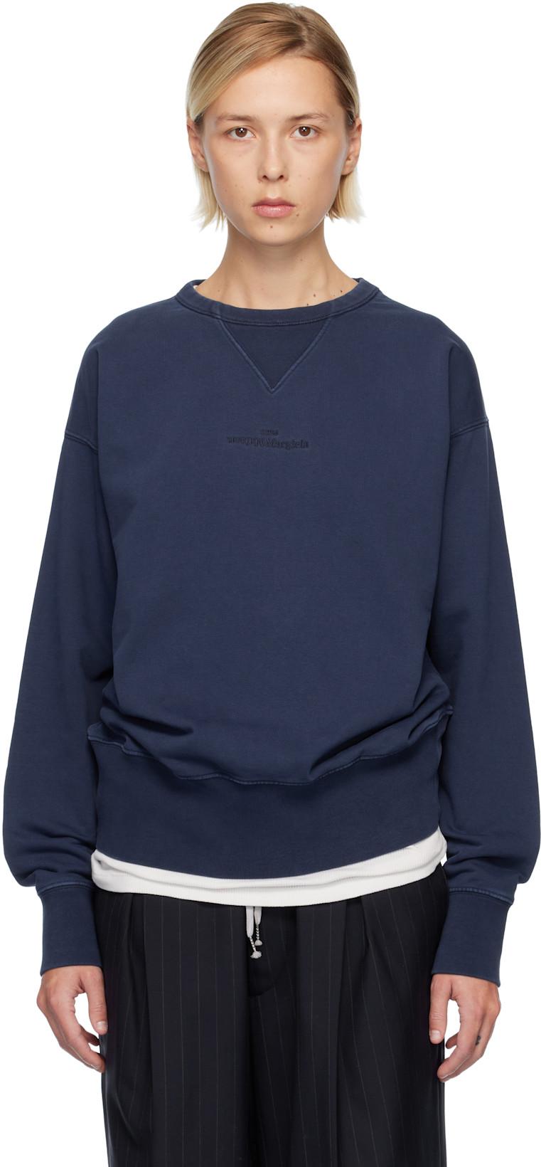 Navy Embroidered Logo Sweatshirt by MAISON MARGIELA