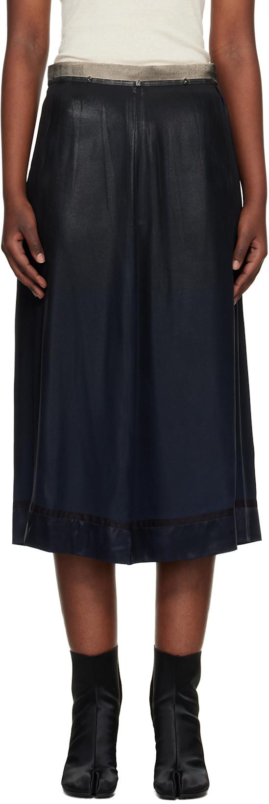 Navy Foil-Treated Midi Skirt by MAISON MARGIELA