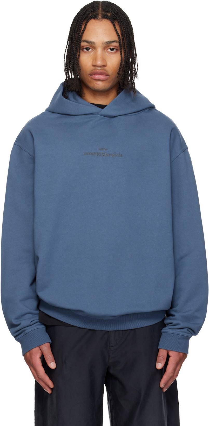 Navy Reversed Logo Hoodie by MAISON MARGIELA