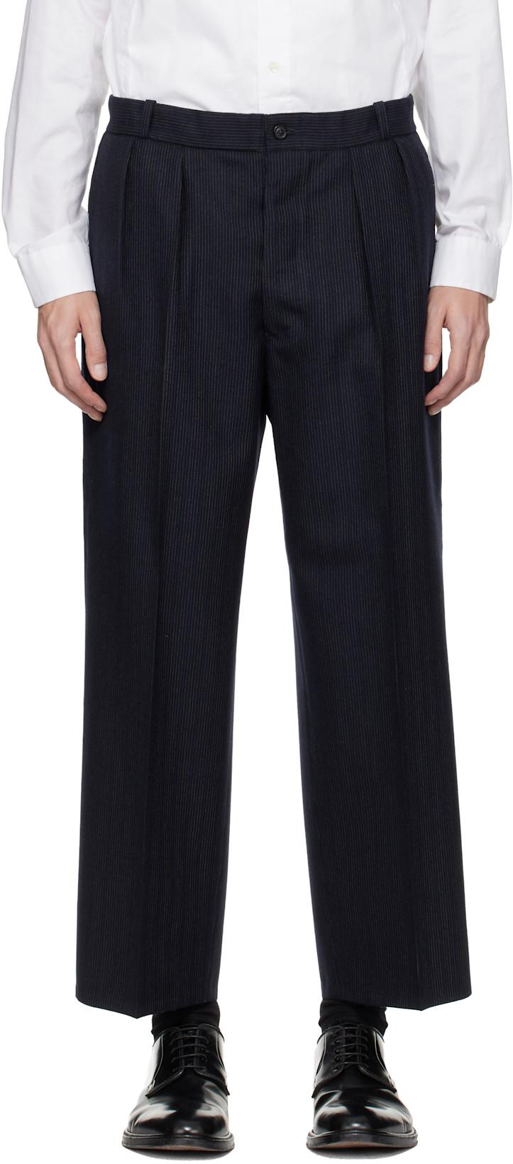 Navy Striped Trousers by MAISON MARGIELA