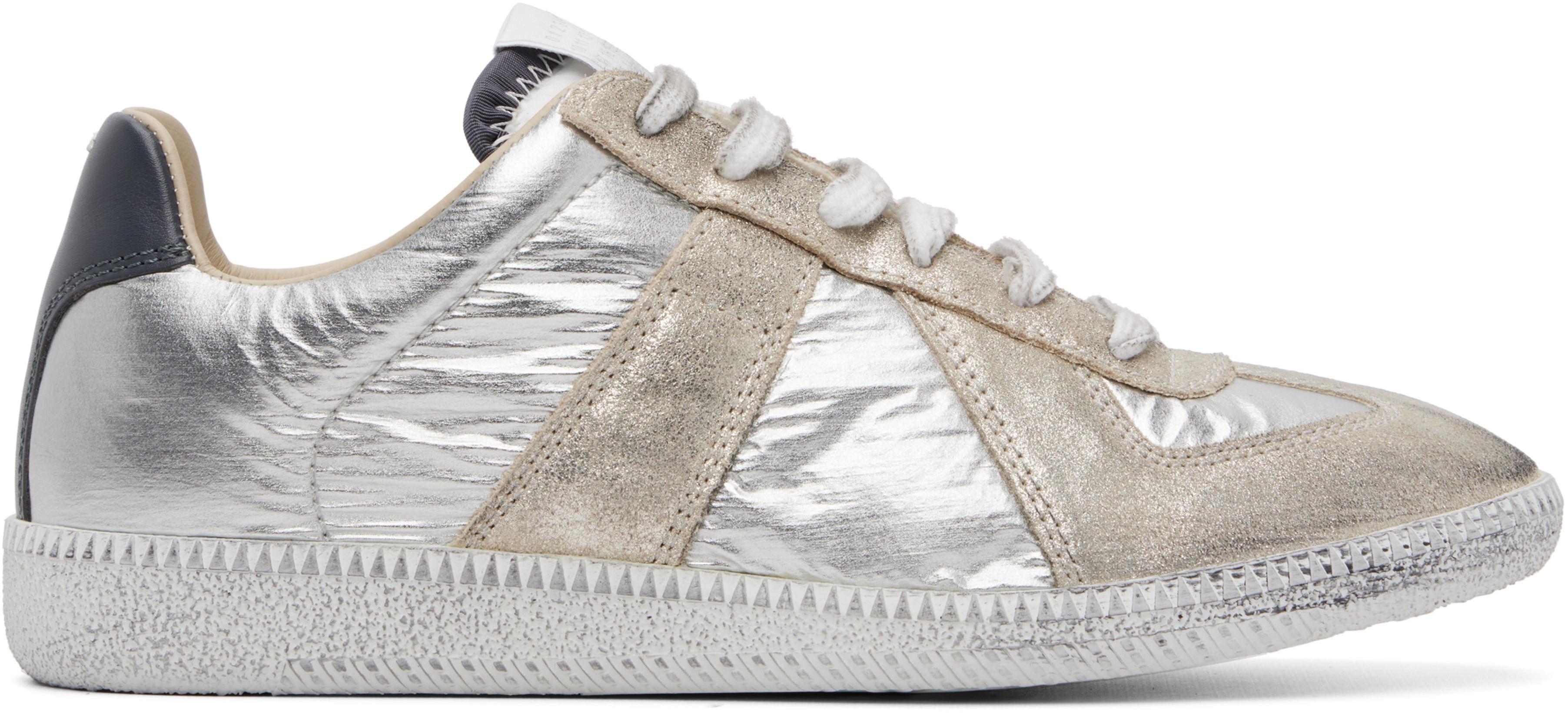 Silver Replica Iridescent Sneakers by MAISON MARGIELA