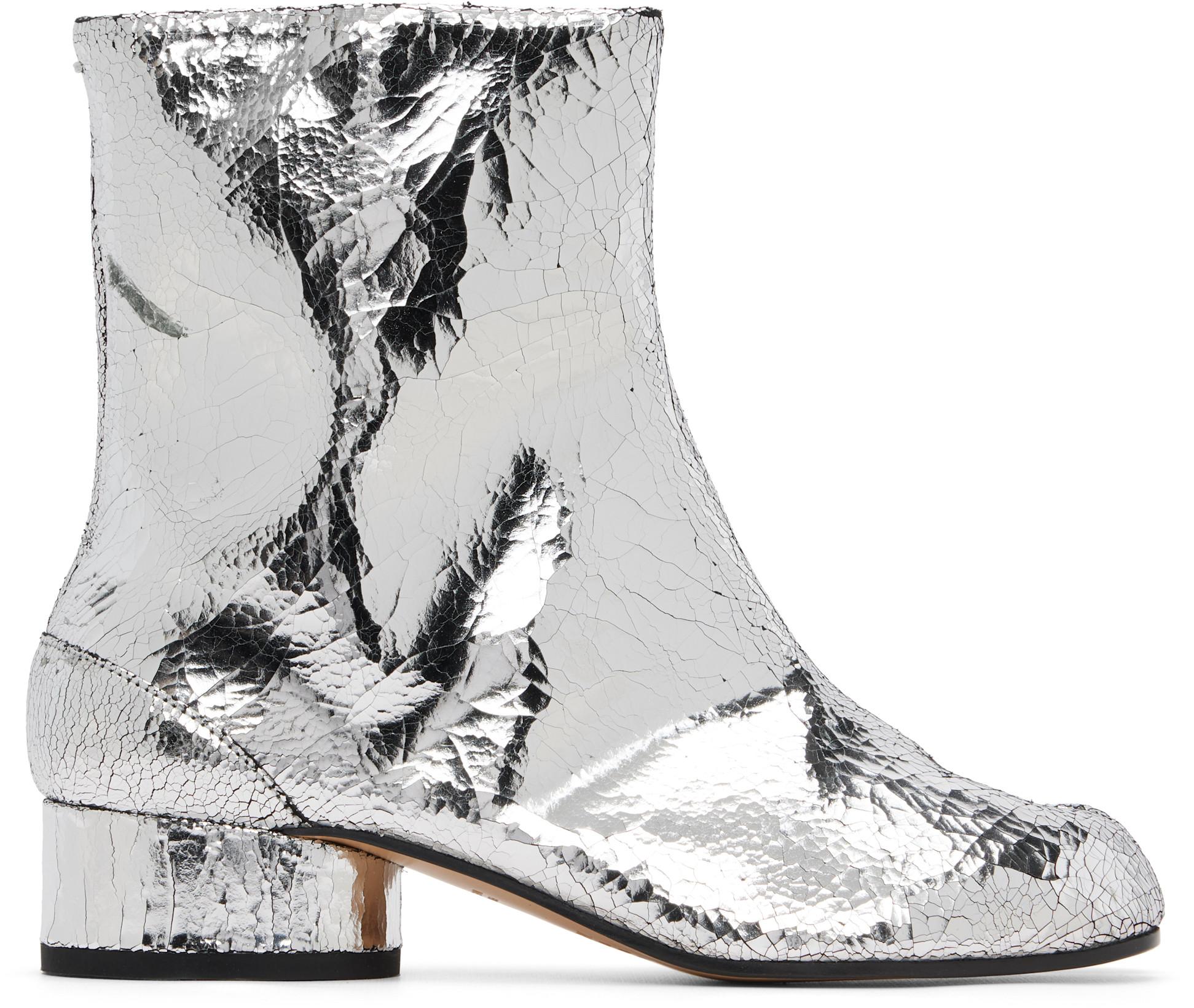 Silver Tabi Mirror Boots by MAISON MARGIELA