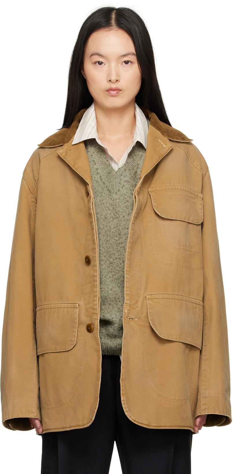 Tan Corduroy Collar Waxed Jacket by MAISON MARGIELA