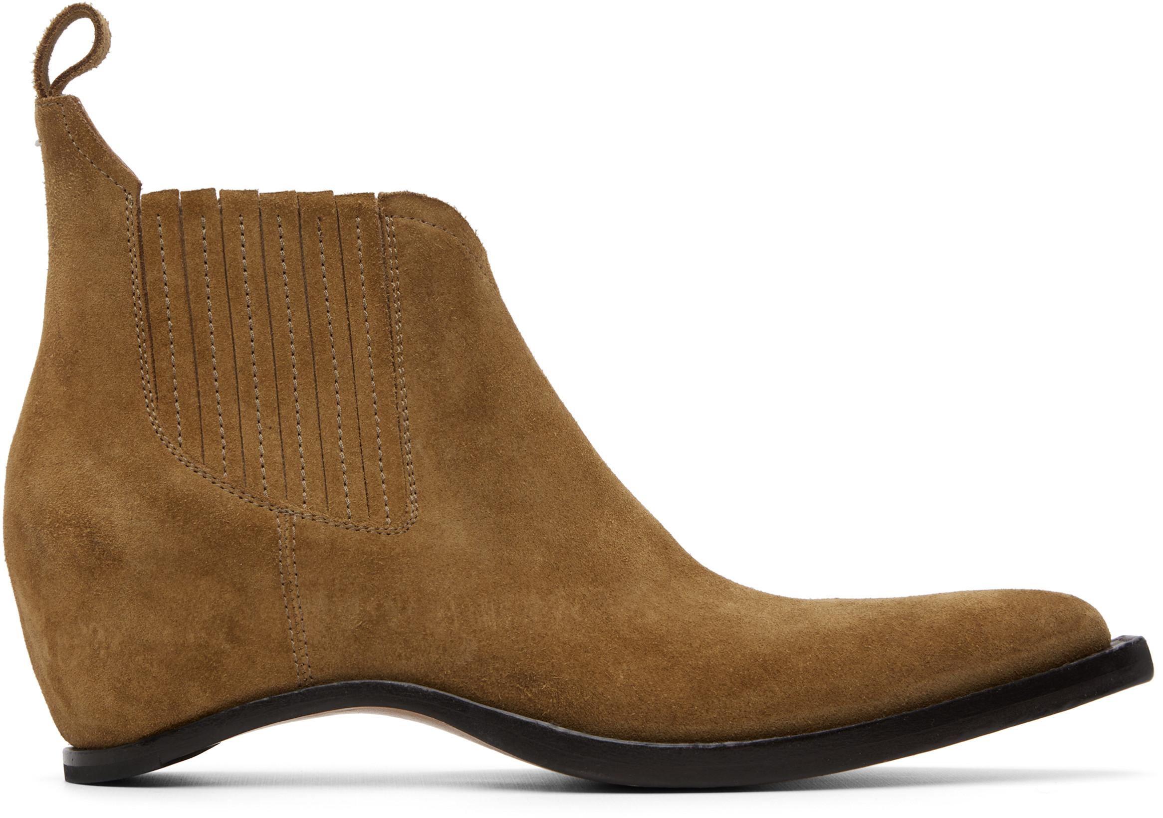 Tan Heel-Less Western Chelsea Boots by MAISON MARGIELA