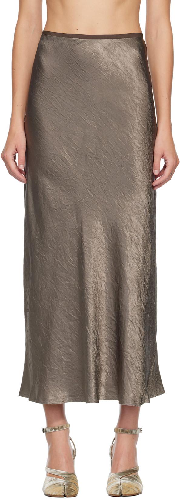 Taupe Satin Midi Skirt by MAISON MARGIELA