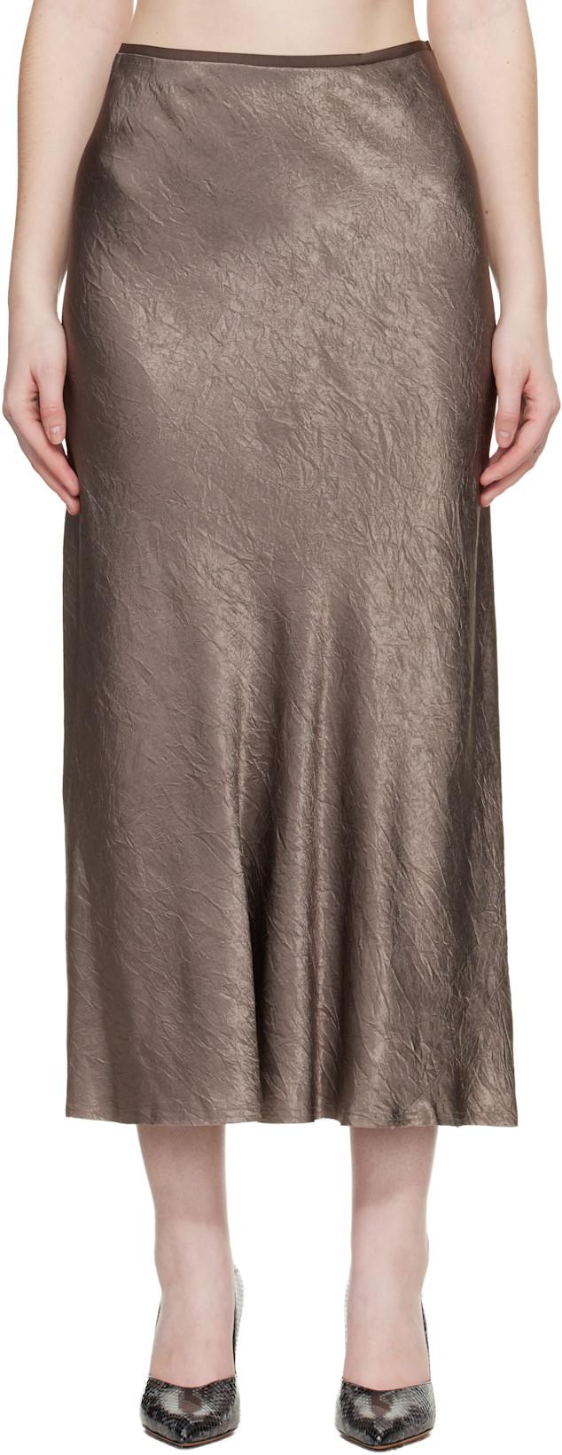 Taupe Satin Midi Skirt by MAISON MARGIELA