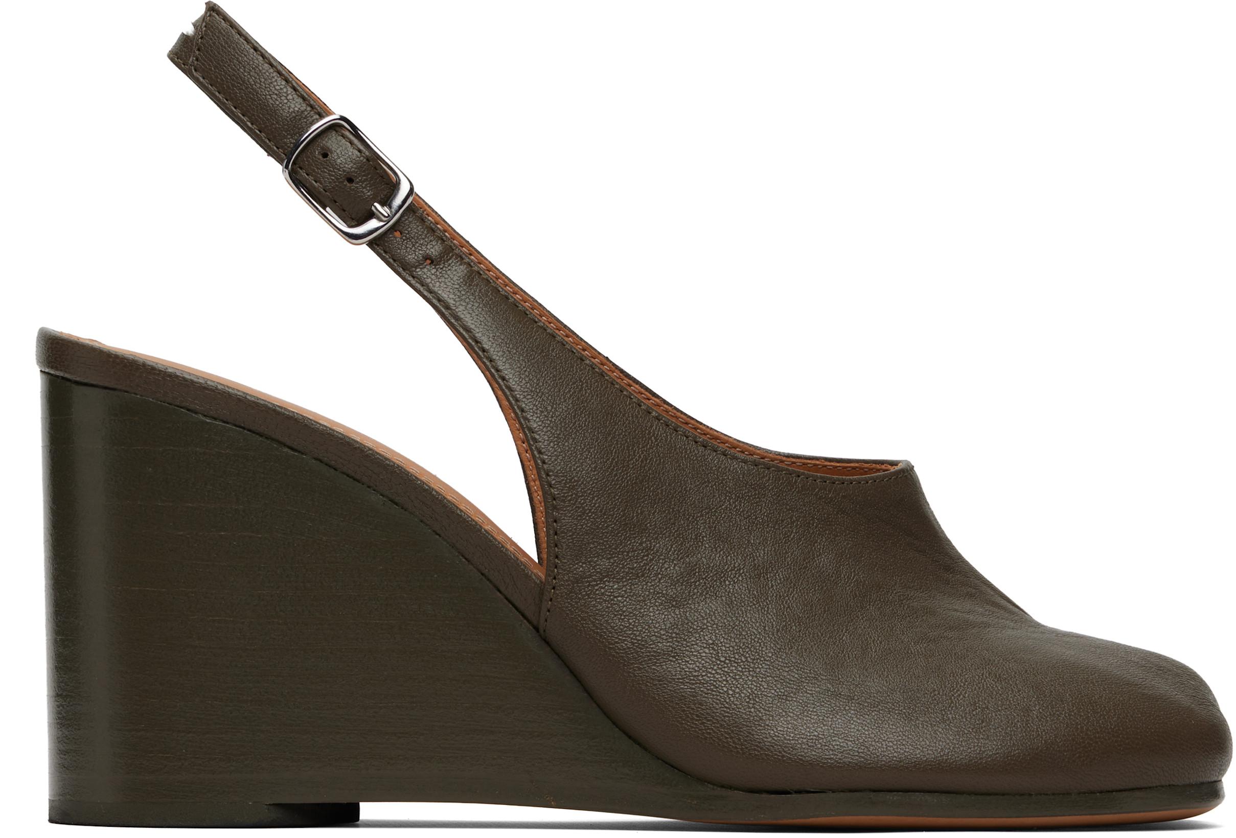 Taupe Tabi Wedge Slingback Heels by MAISON MARGIELA