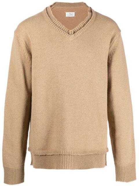 V-neck elbow-patch jumper by MAISON MARGIELA