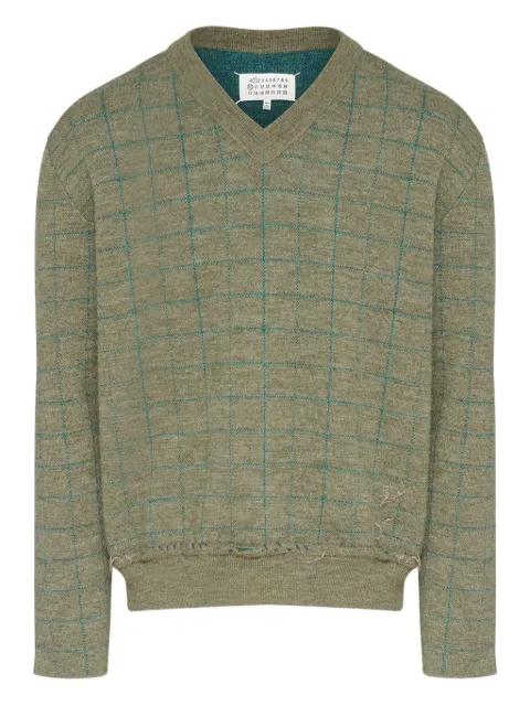 V-neck grid-pattern wool sweater by MAISON MARGIELA
