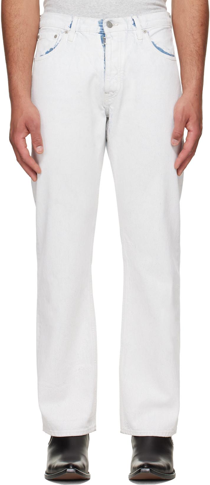 White Coated Straight-Leg Jeans by MAISON MARGIELA