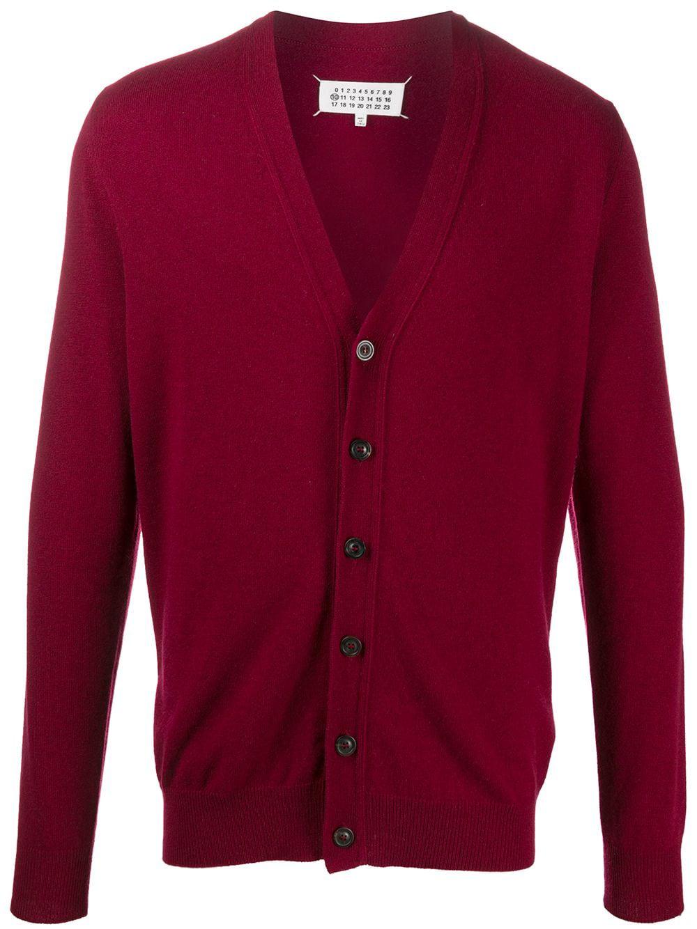 back stripe v-neck cardigan by MAISON MARGIELA