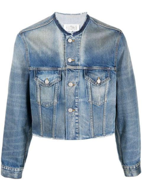 collarless cropped denim jacket by MAISON MARGIELA
