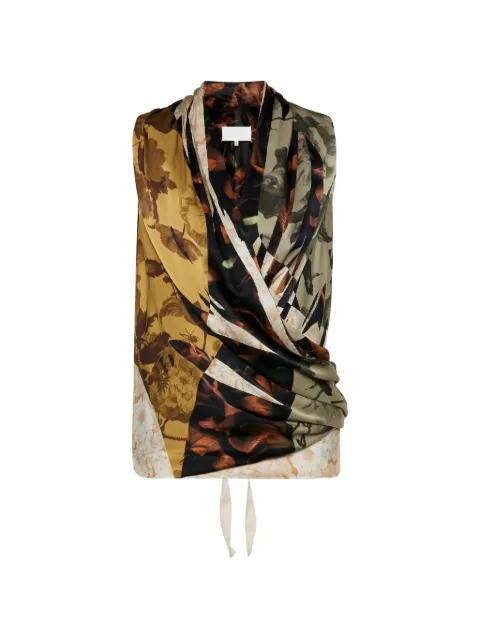 draped floral silk top by MAISON MARGIELA