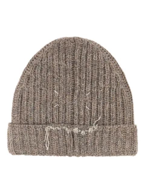 virgin wool blend distressed beanie hat by MAISON MARGIELA