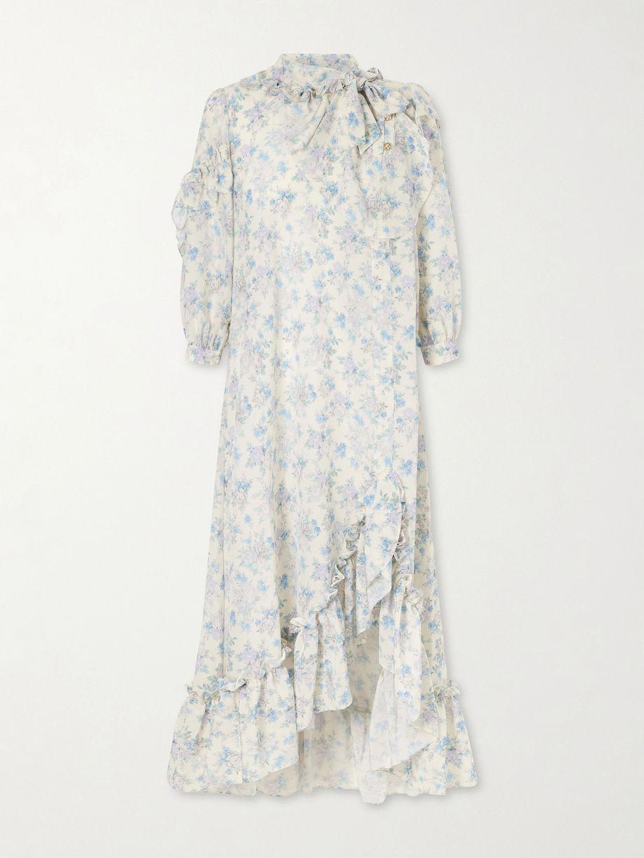 Batacalla scarf-detailed ruffled floral-print silk-crepe de chine midi dress by MAISON MAYLE