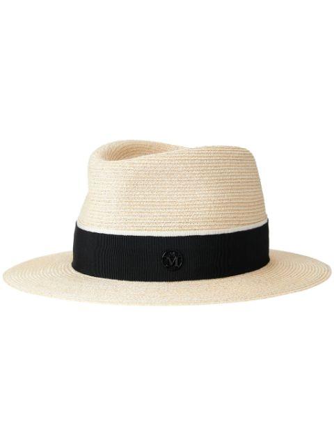 Andre logo plaque-detail straw fedora by MAISON MICHEL