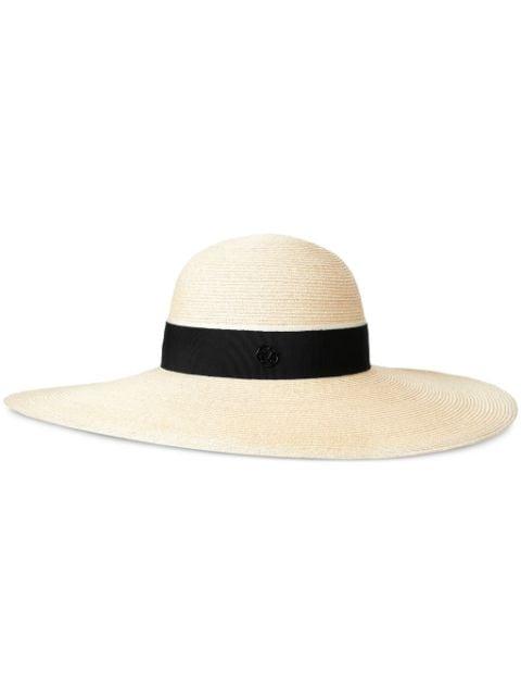 Blanche logo-detail straw hat by MAISON MICHEL