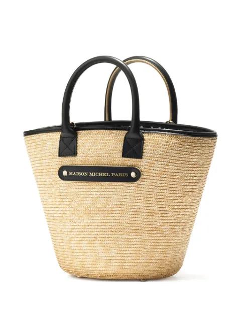 Brittany straw leather-trimmed tote bag by MAISON MICHEL