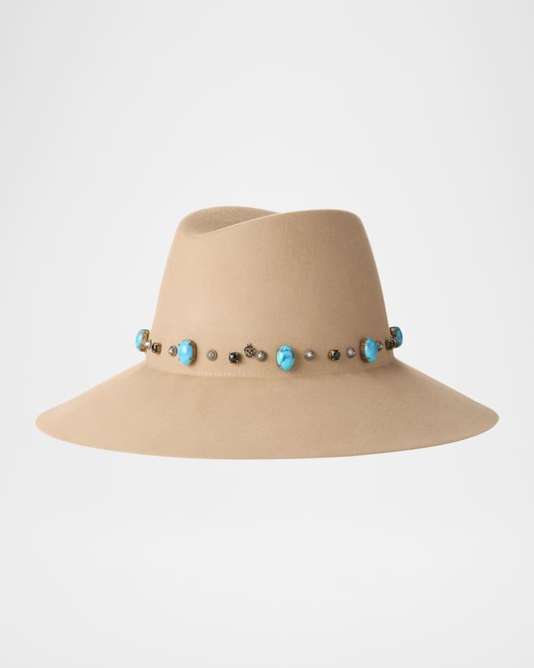 Kate Turquoise & Stone Studded Wool Felt Hat by MAISON MICHEL