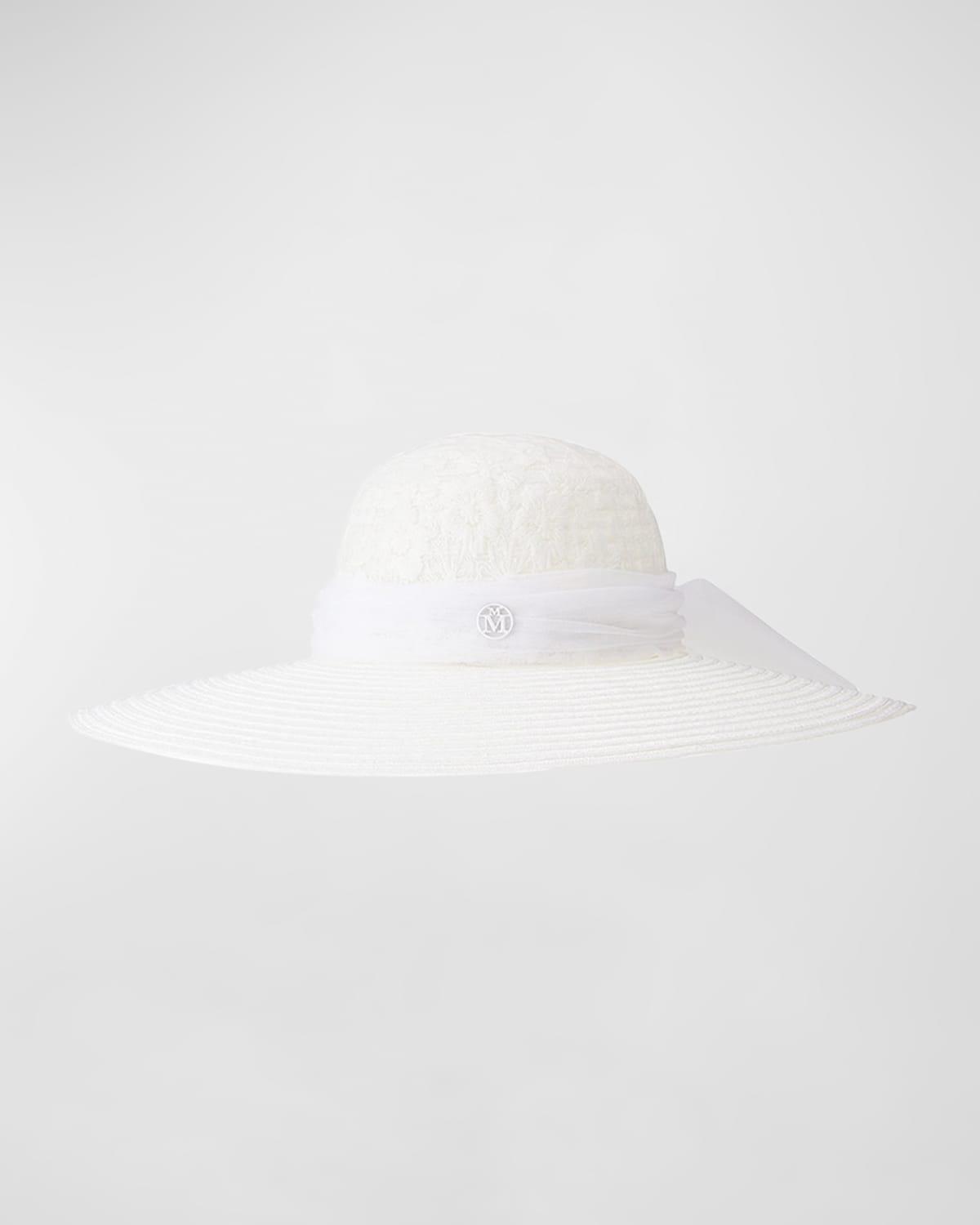Large-Brim Blanche Bridal Hat by MAISON MICHEL